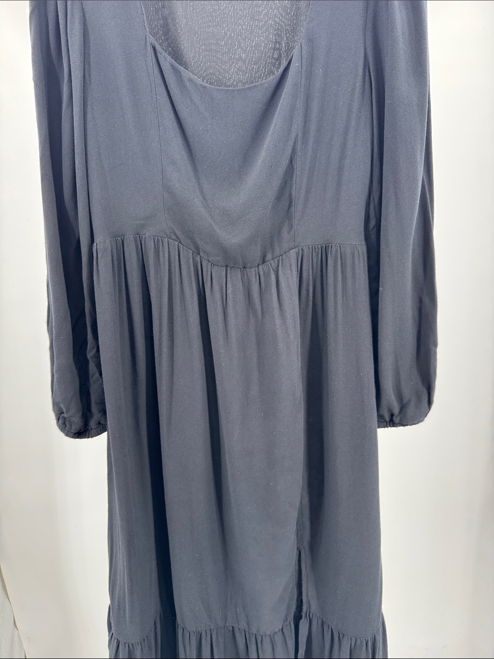 And Now This square neck Black Long-Sleeve Midi Dress slit M casual witchy - Picture 4 of 13